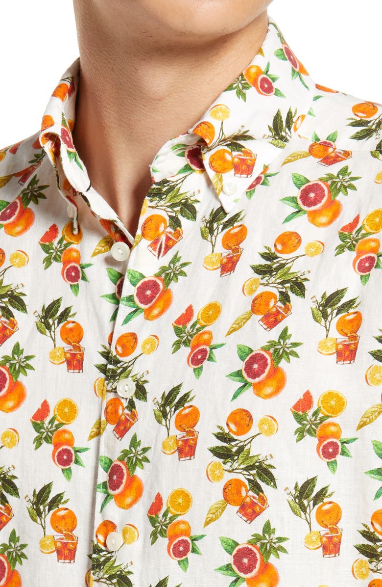Eton Slim Fit Citrus Print Linen Button-Down Shirt, Alternate, color, 