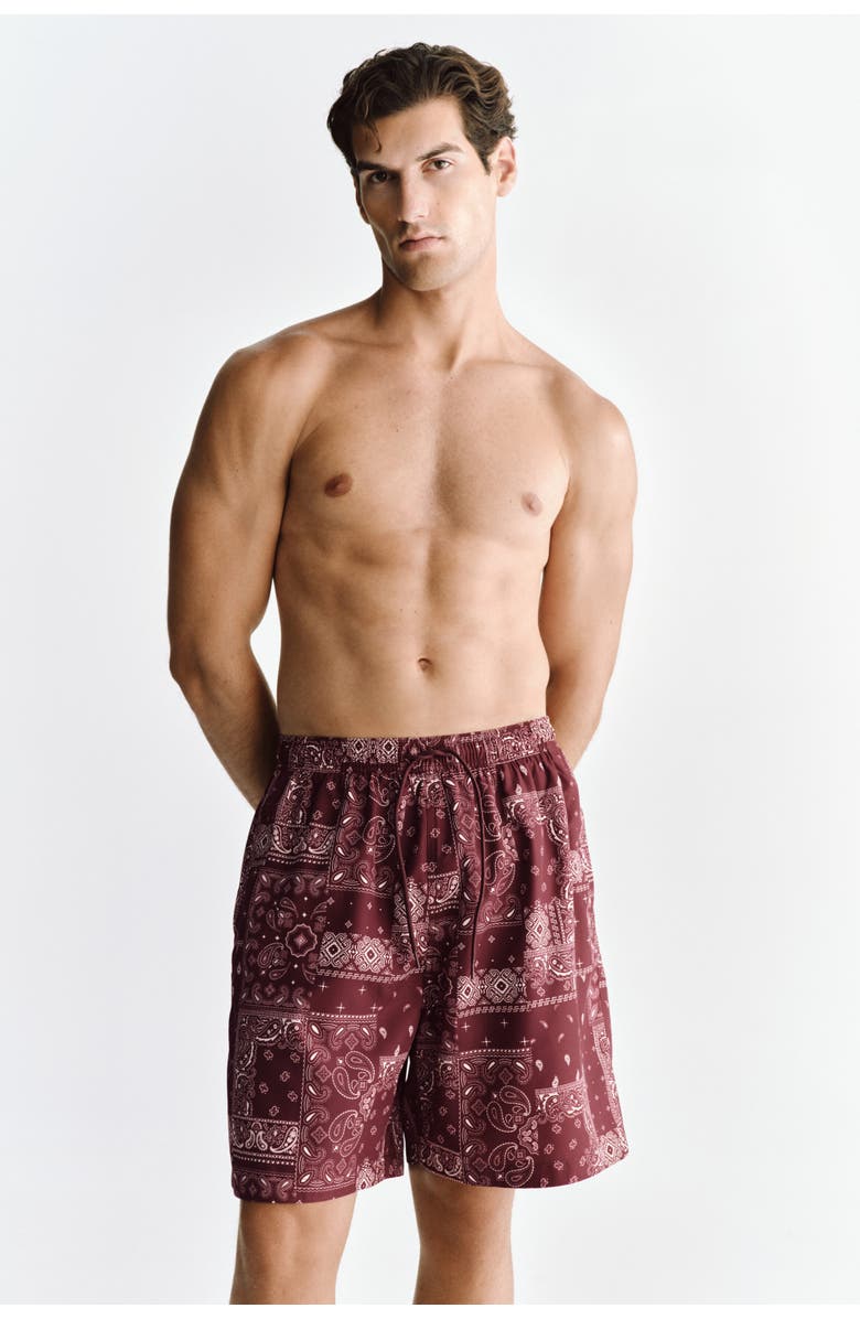 H&M Patterned Swim Shorts, Alternate, color, Dusty Red/Paisley