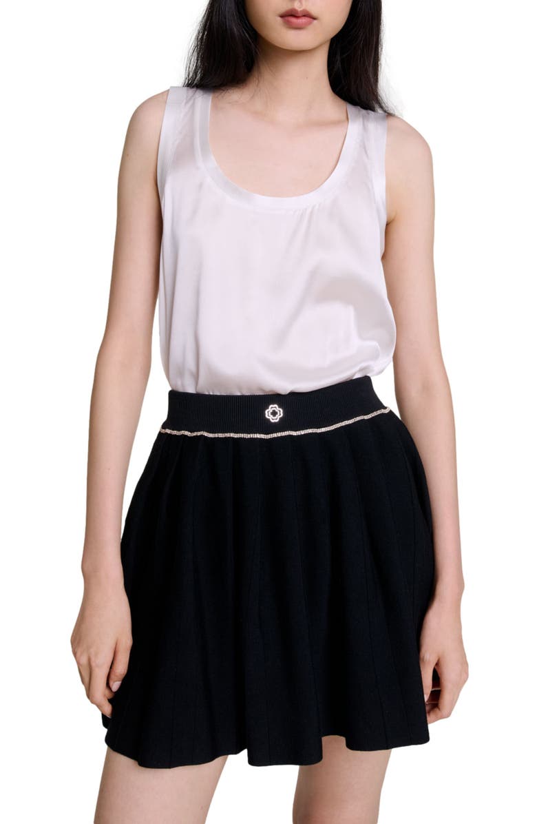 maje Pleated knit short skirt, Alternate, color, 