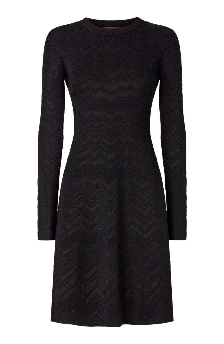Missoni Long Sleeve Short Dress With Chevron Pattern, Alternate, color, Black