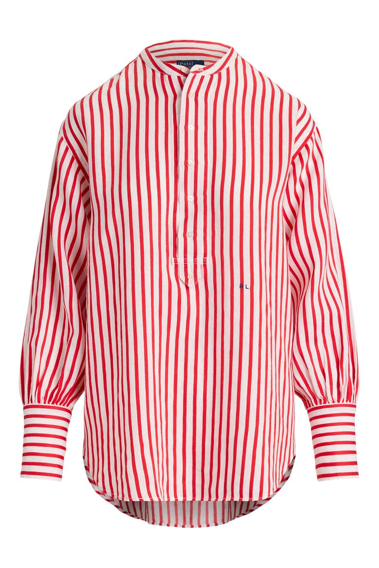 Stripe Linen & Cotton Button-Up Shirt, Alternate, color, WHITE-RED