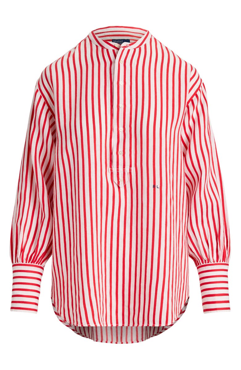 Polo Ralph Lauren Stripe Linen & Cotton Button-Up Shirt, Alternate, color, White-Red