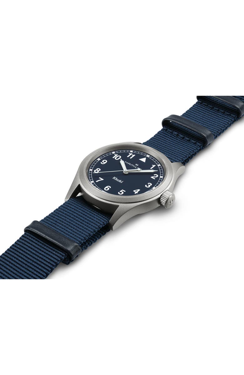 Hamilton Khaki Field NATO Strap Watch, 38mm, Alternate, color, Blue