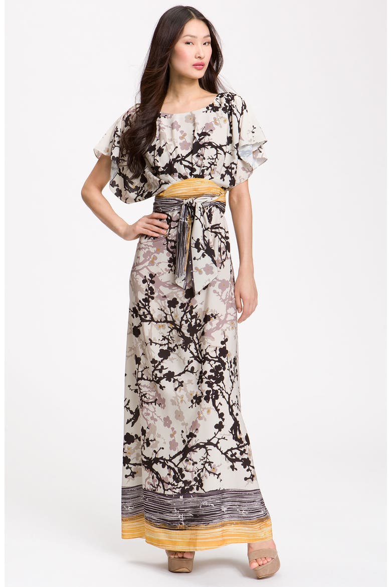 Crêpe de Chine Maxi Dress, Main, color, MOONBEAM MULTI