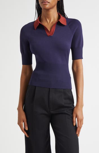 STAUD Gene Polo Sweater in Navy/Sangria at Nordstrom Rack, Size X-Small