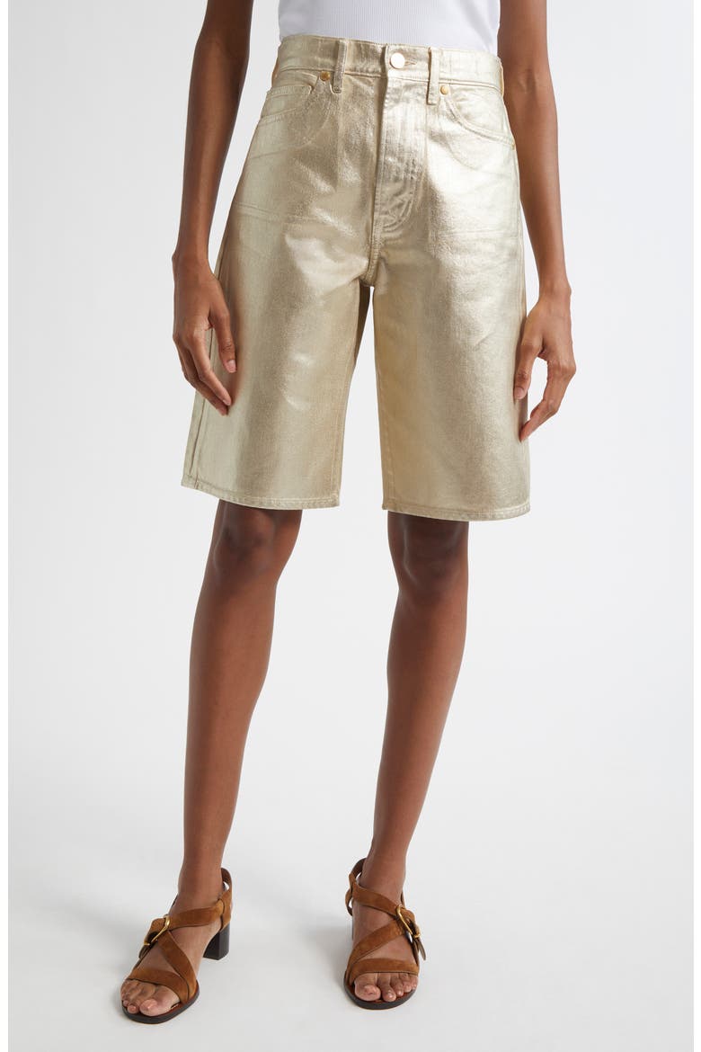 Metallic Bermuda Denim Shorts, Main, color, GOLD