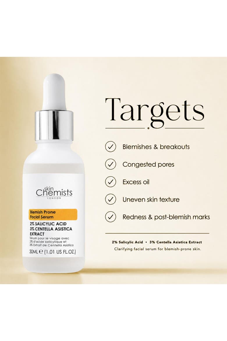 Blemish Prone 2% Salicylic Acid, 3% Centella Asistica Facial Serum 30ml, Alternate, color, White