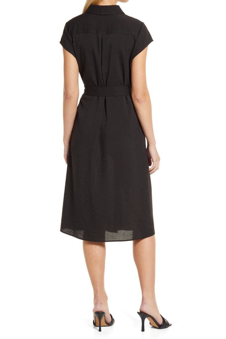 Textured Tie Waist Shirtdress, Alternate, color, BLACK