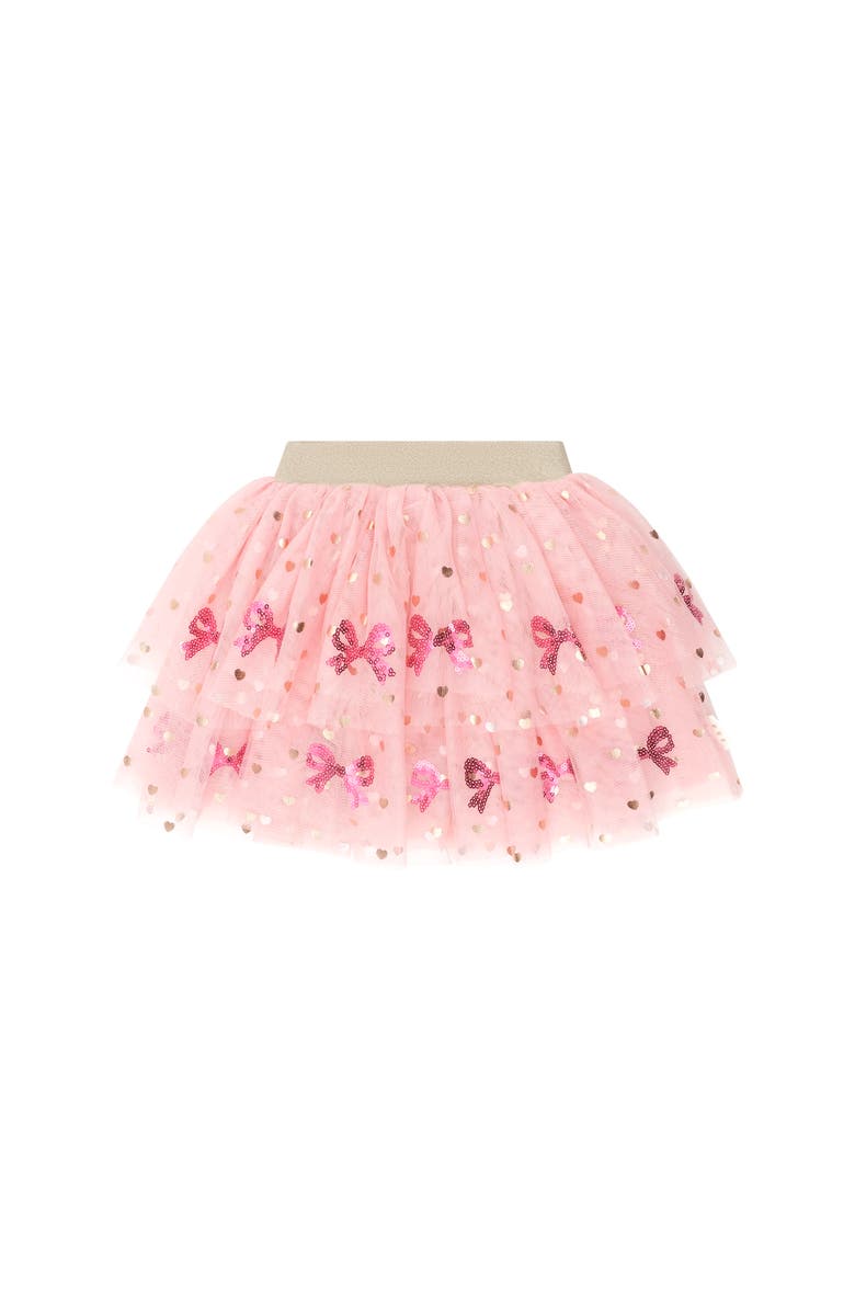 Huxbaby Sequin Bow Tiered Tulle Skirt, Main, color, Dusty Pink