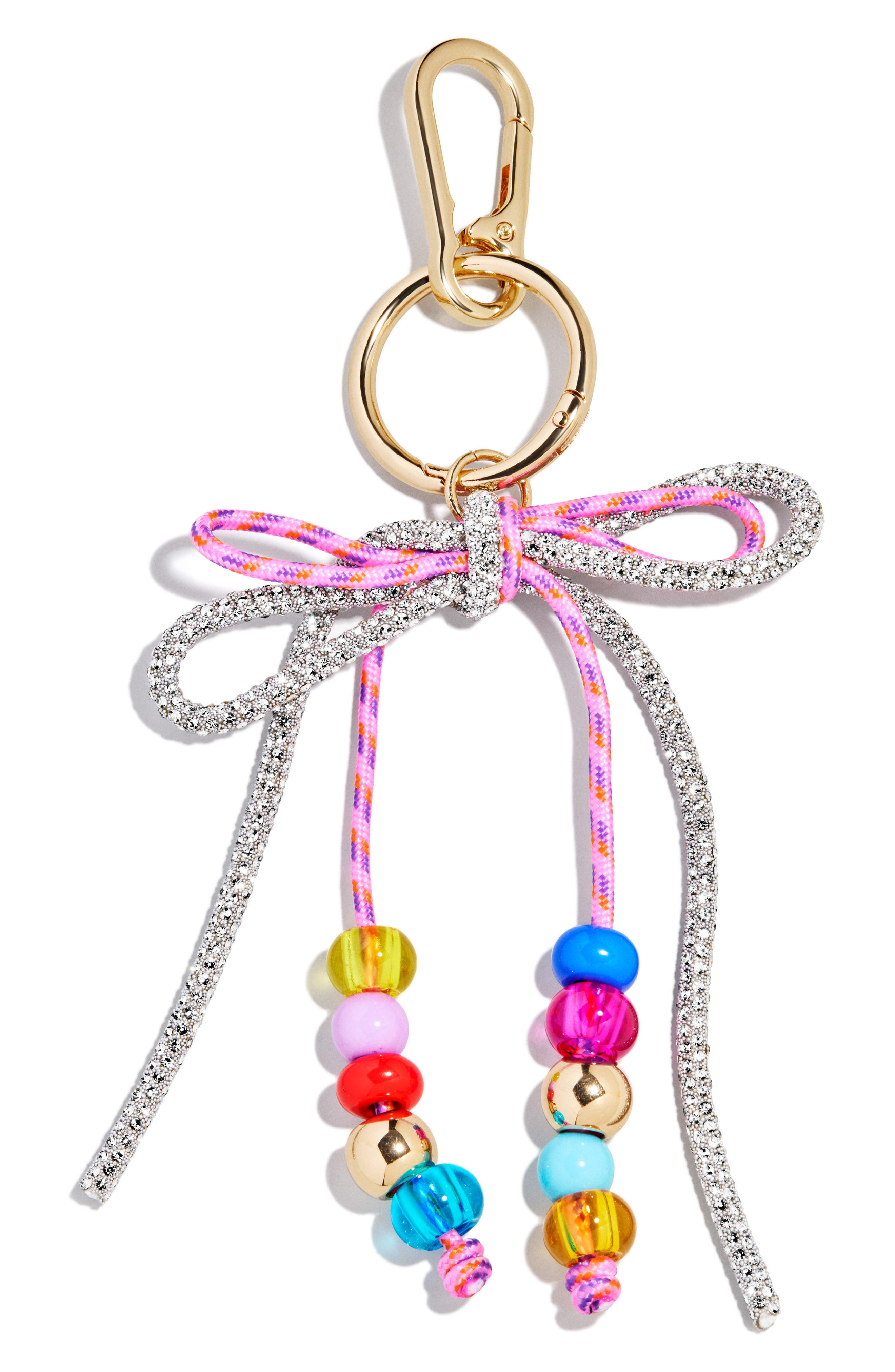 BaubleBar Cord Bow Key Ring Bag Charm, Main, color, Pink Multi