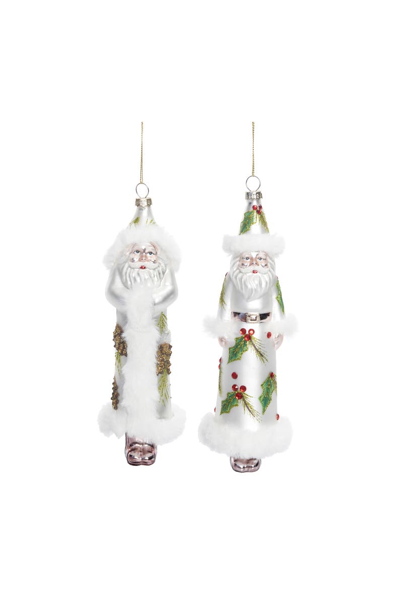 Glass Holly Pinecone Santa Set of Two Christmas Decor, Main, color, Silver