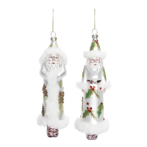 Transpac Glass Holly Pinecone Santa Set Of Two Christmas Decor In Multi