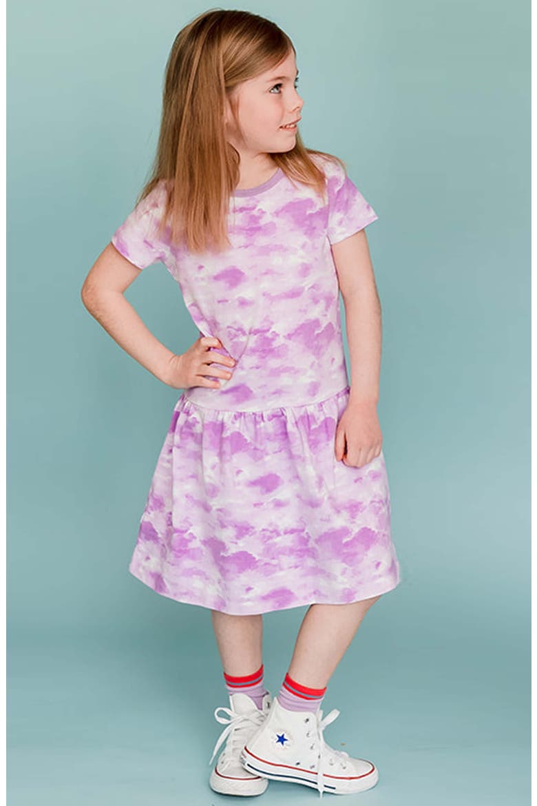 Organic Cotton Short Sleeve Drop Waist Tier Dress, Alternate, color, Lilac Cloud
