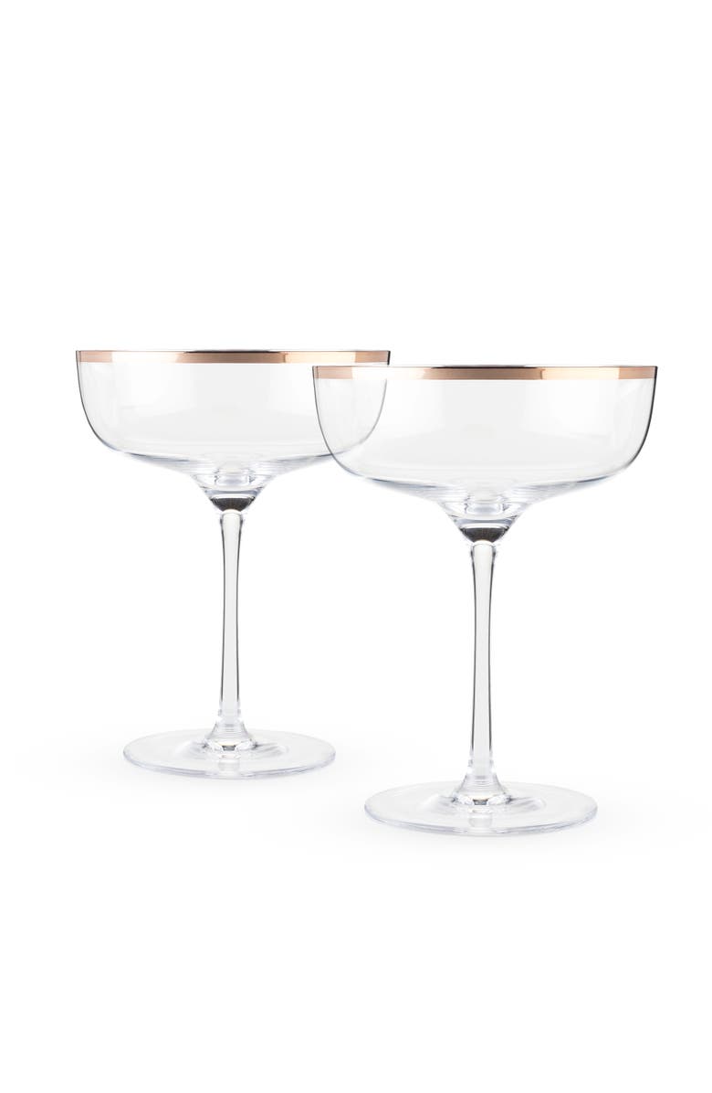 TWINE Copper Rim Crystal Coupes Set of 2, Alternate, color, Clear