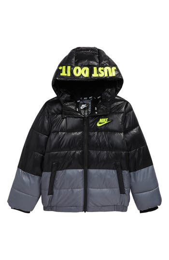 Nike Boys' Color Block Hooded Down Jacket - Little Kid In Black