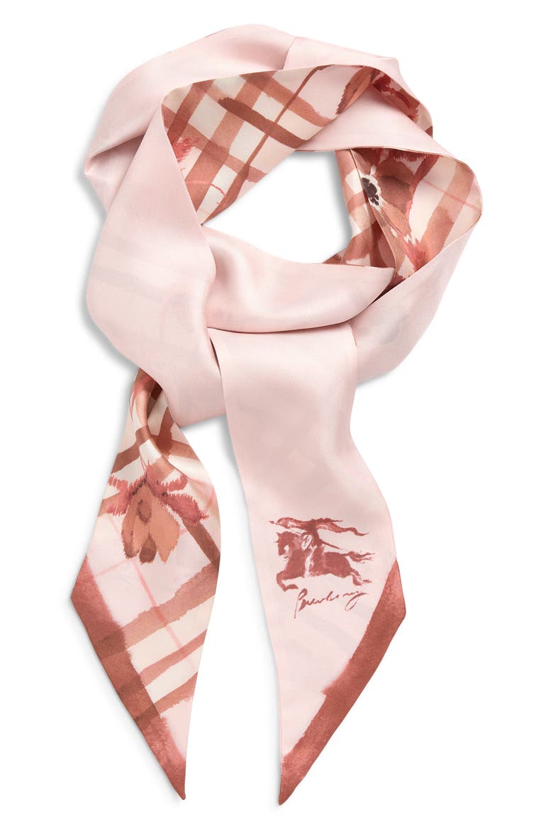 Anemone Watercolor Check Reversible Silk Skinny Scarf, Alternate, color, QUARTZ PINK
