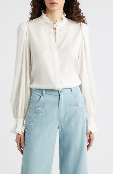 Harley Ruffle Puff Shoulder Stretch Silk Shirt