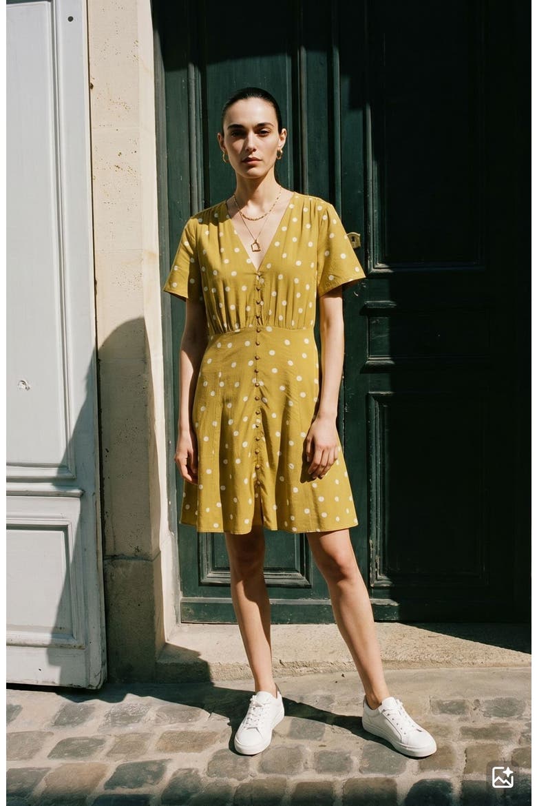 Kora Short Sleeve Polka Dot Dress, Alternate, color, WILLOW DOTS