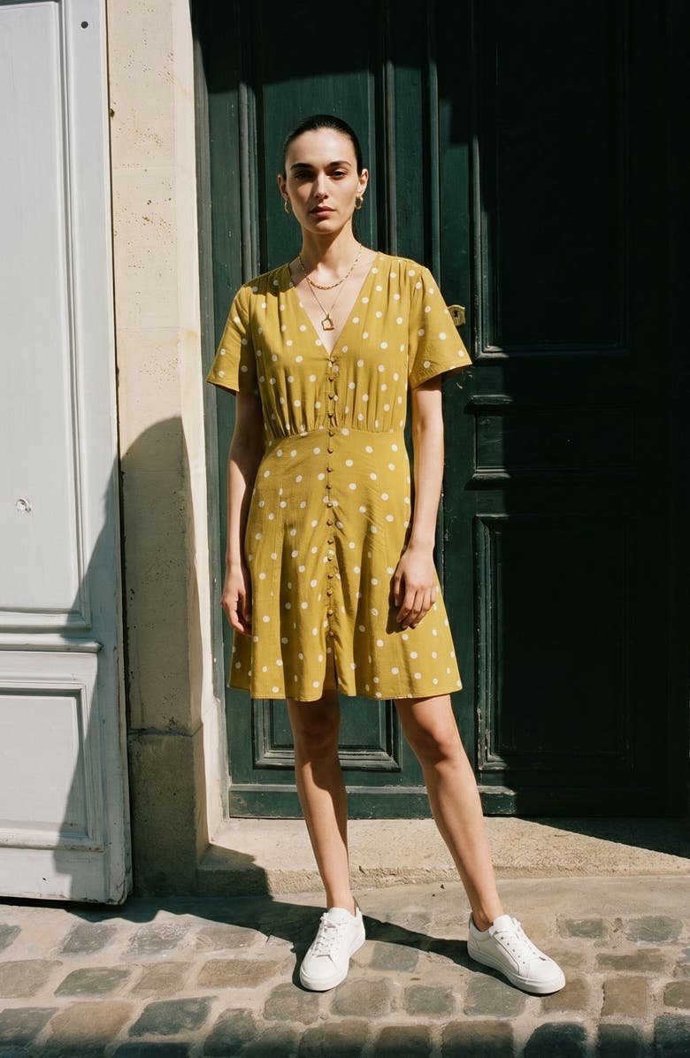 VERO MODA Kora Short Sleeve Polka Dot Dress, Alternate, color, Willow Dots