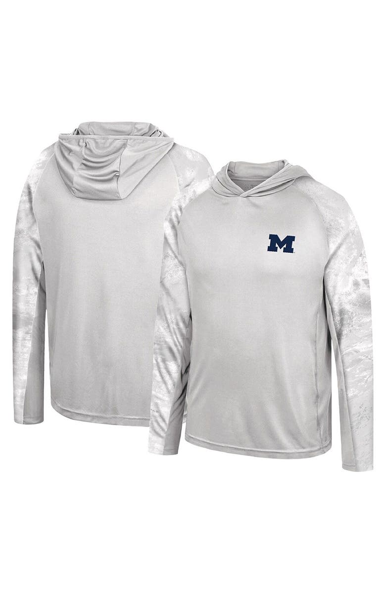 COLOSSEUM Men's Colosseum Gray/Realtree Camo Michigan Wolverines Gulf Stream Raglan Long Sleeve Hooded T-Shirt, Main, color,