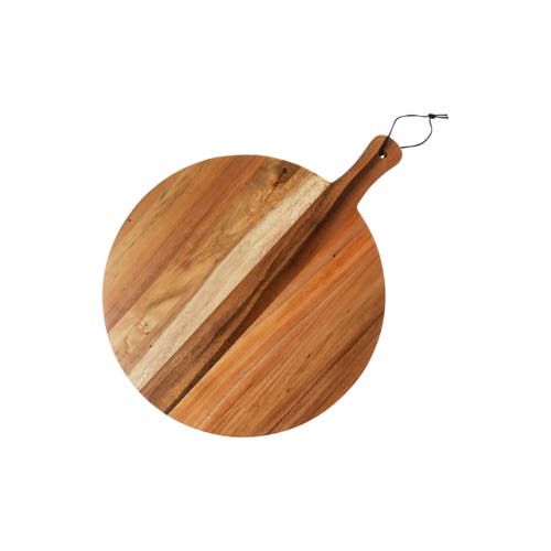 Storied Home Round Large Suar Wood Cutting Board With Handle, Natural In Brown