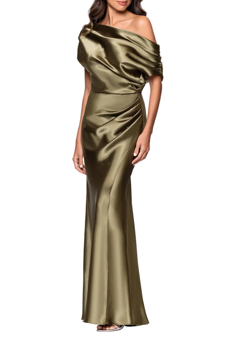 One-Shoulder Satin Gown, Alternate, color, OLIVE