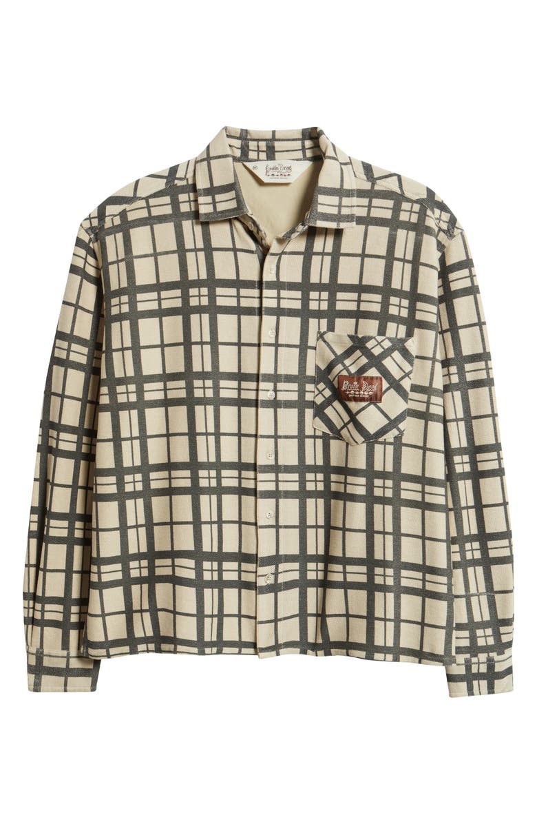 Brain Dead Plaid Cotton French Terry Button-Up Shirt, Alternate, color, Sand