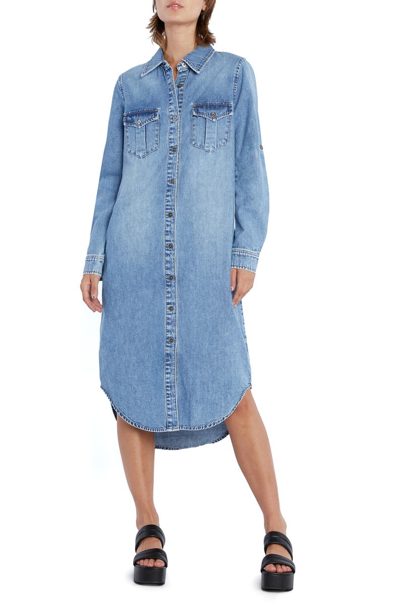 Wash Lab Denim Denim Long Sleeve Maxi Shirtdress, Main, color, Market Blue