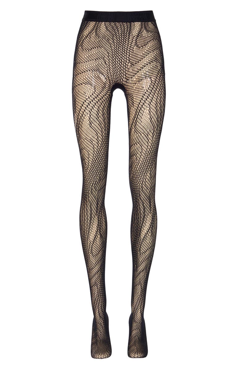 Wolford Snakeskin Net Tights, Alternate, color, Black