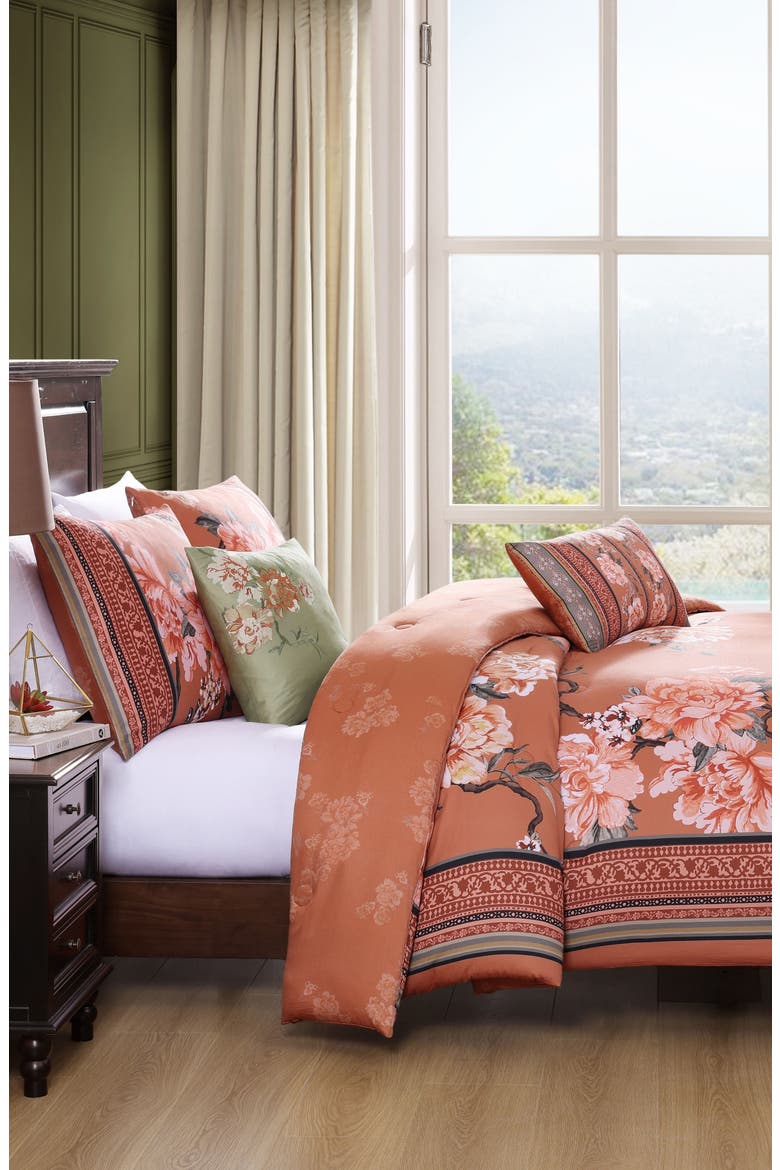 Rossana Floral Cotton Sateen 5-Piece Comforter Set, Alternate, color, ORANGE