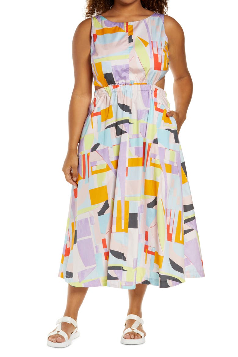 Open Back Poplin Dress, Main, color, PINK PAPER SHAPES