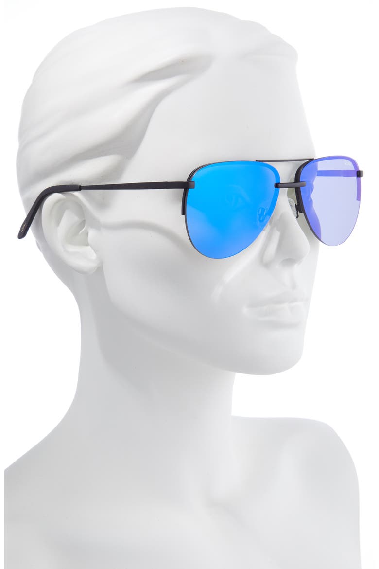 Australia x Maluma The Playa 56mm Aviator Sunglasses, Alternate, color, MATTE BLACK / COBALT MIRROR