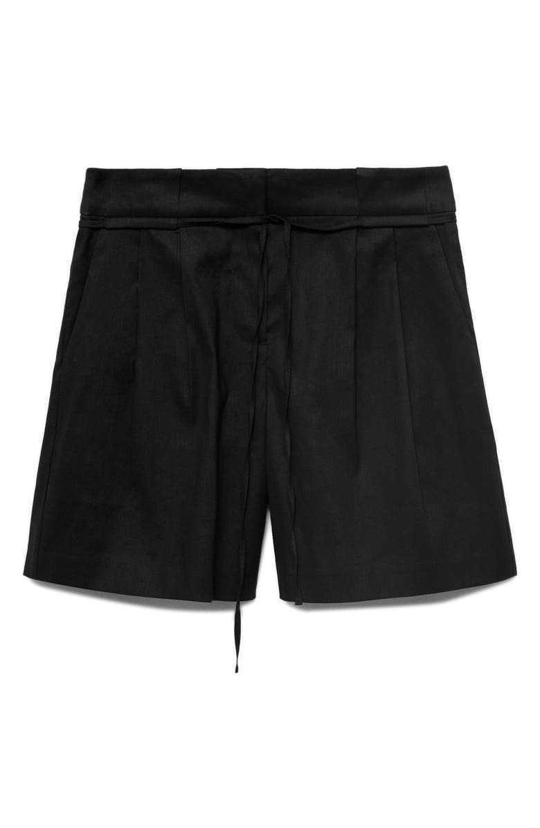 MANGO Belted Linen Blend Shorts, Alternate, color, Black
