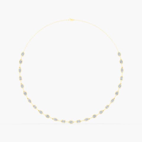 Gold Frame Multi Shape Tennis Lab Diamond Necklace in 14K