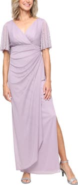 Alex Evenings Imitation Pearl Detail Metallic Gown