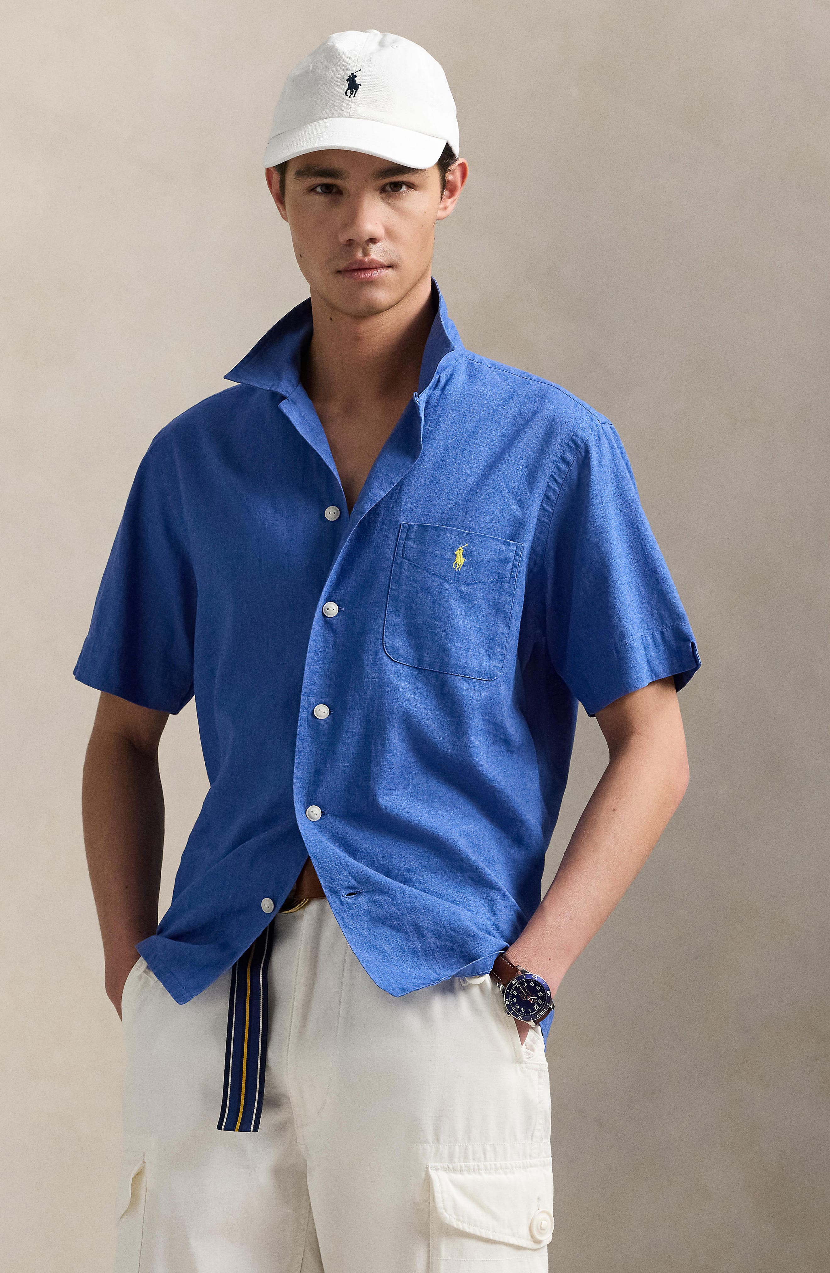Solid Red Linen & Cotton Camp Shirt - image 2