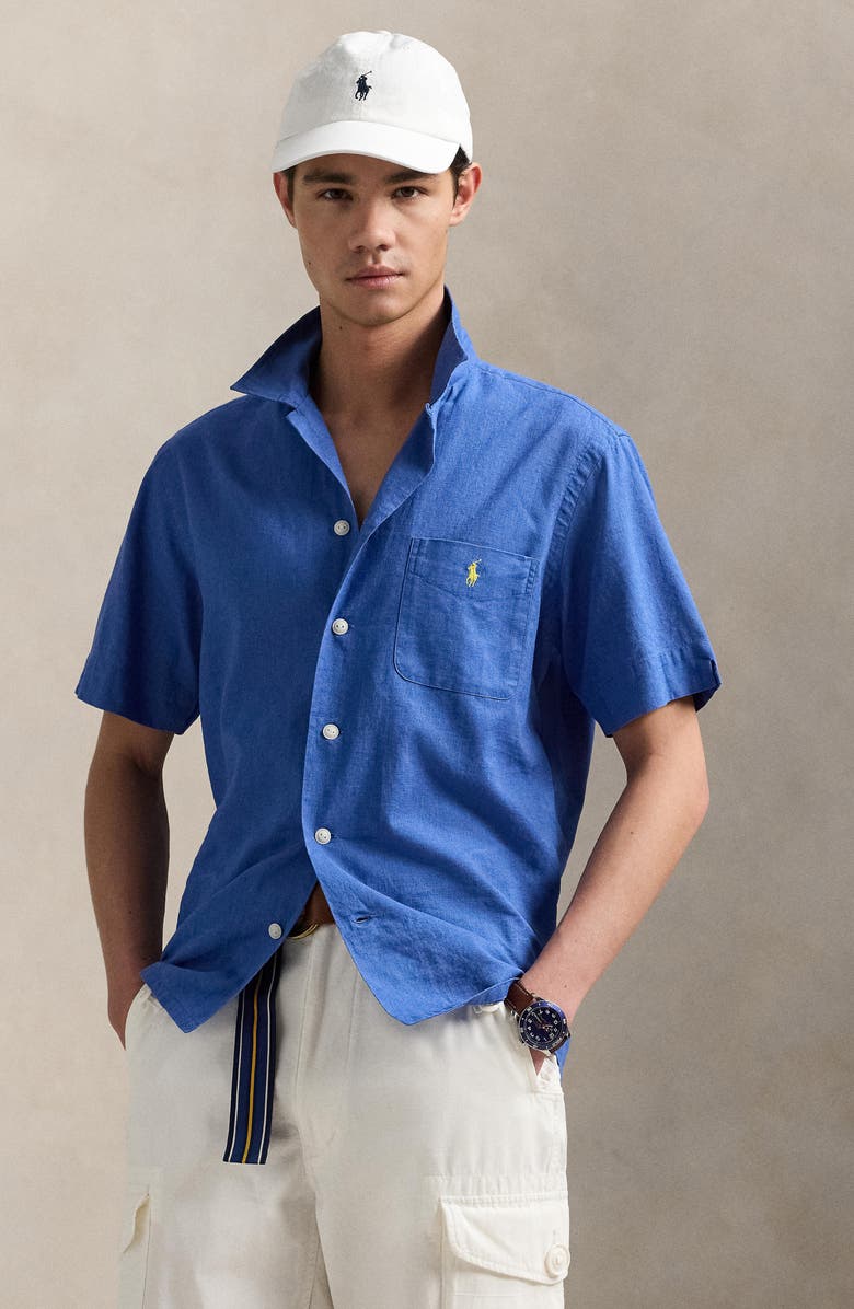 Polo Ralph Lauren Solid Red Linen & Cotton Camp Shirt, Alternate, color, 