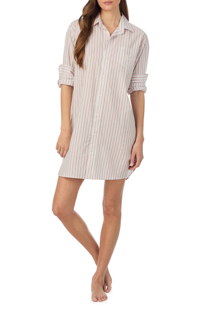 Print Cotton Blend Sleep Shirt, Alternate, color, IVORY MULTI STRIPE