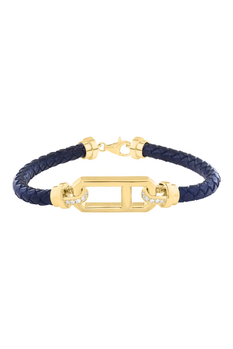 Diamond & Woven Leather Cord Bracelet, Main, color, BLACK