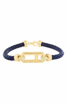 Diamond & Woven Leather Cord Bracelet