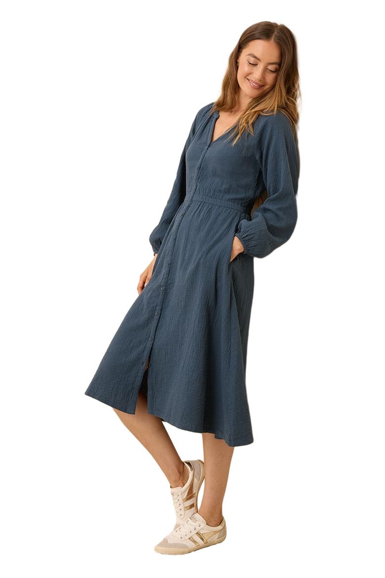 Organic Cotton Coastal Double Gauze Poet Sleeve Dress, Alternate, color, French Navy