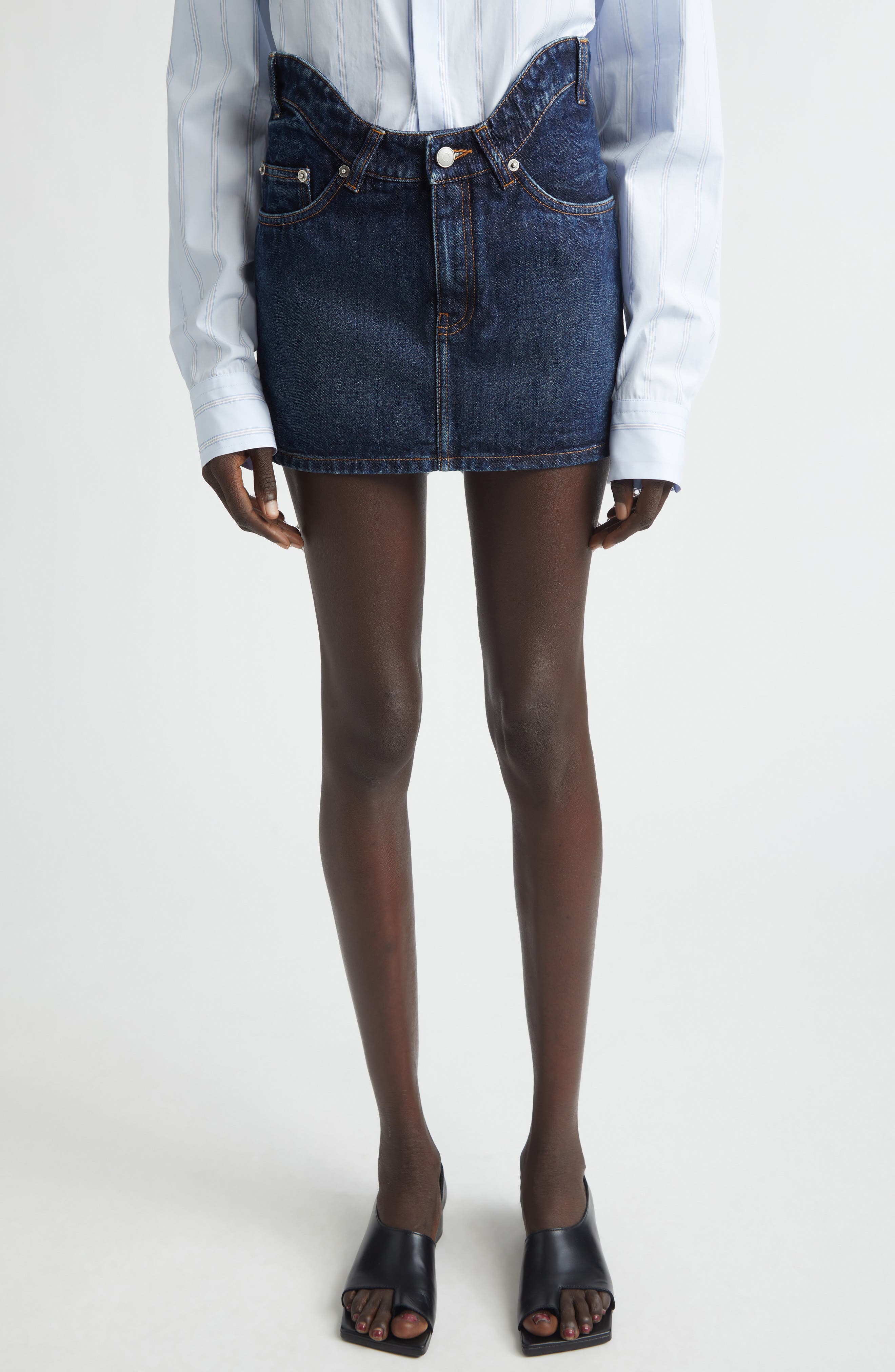Curvy Waistband Denim Miniskirt