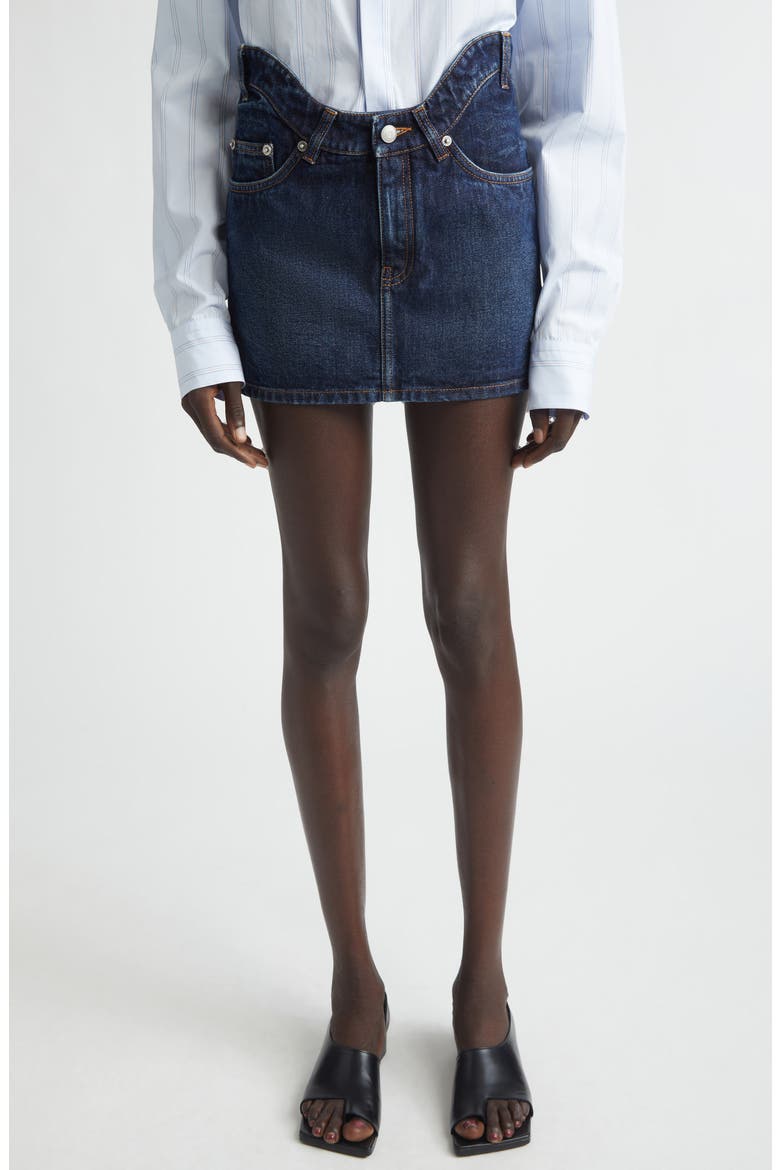 Curvy Waistband Denim Miniskirt, Main, color, INDIGO
