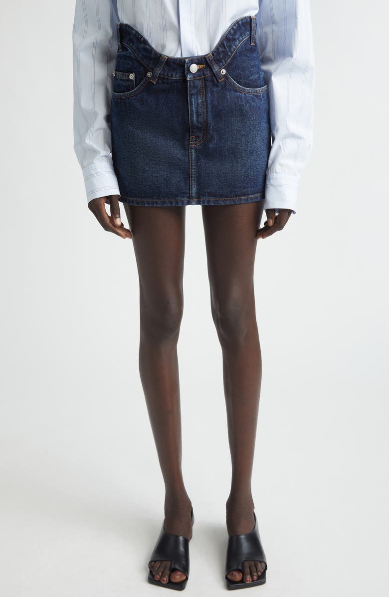 Jean Paul Gaultier Curvy Waistband Denim Miniskirt, Main, color, Indigo