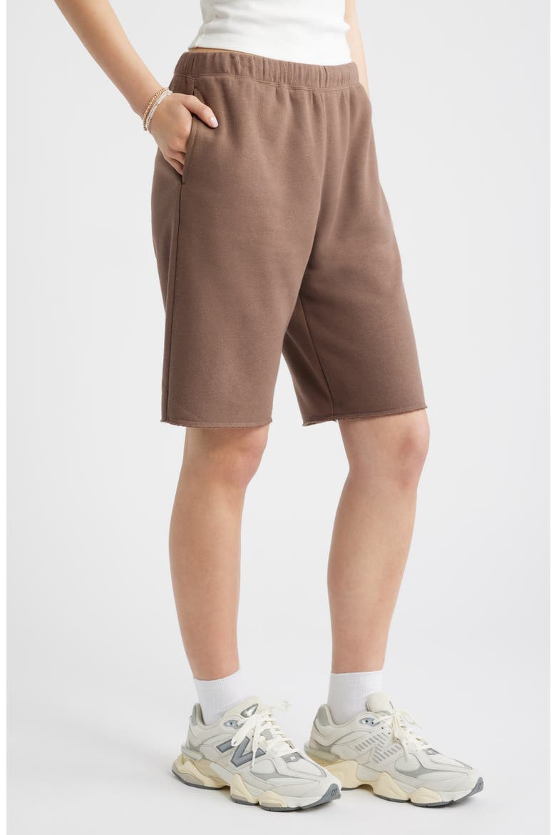 Long Fleece Sweat Shorts, Alternate, color, BROWN QUARTZ
