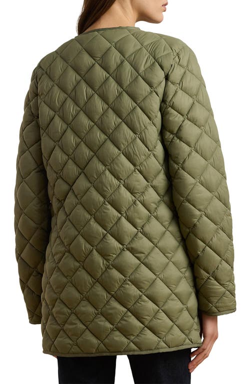 Ralph Lauren Lauren  Contrast Lining Quilted Puffer Jacket In Sage Green