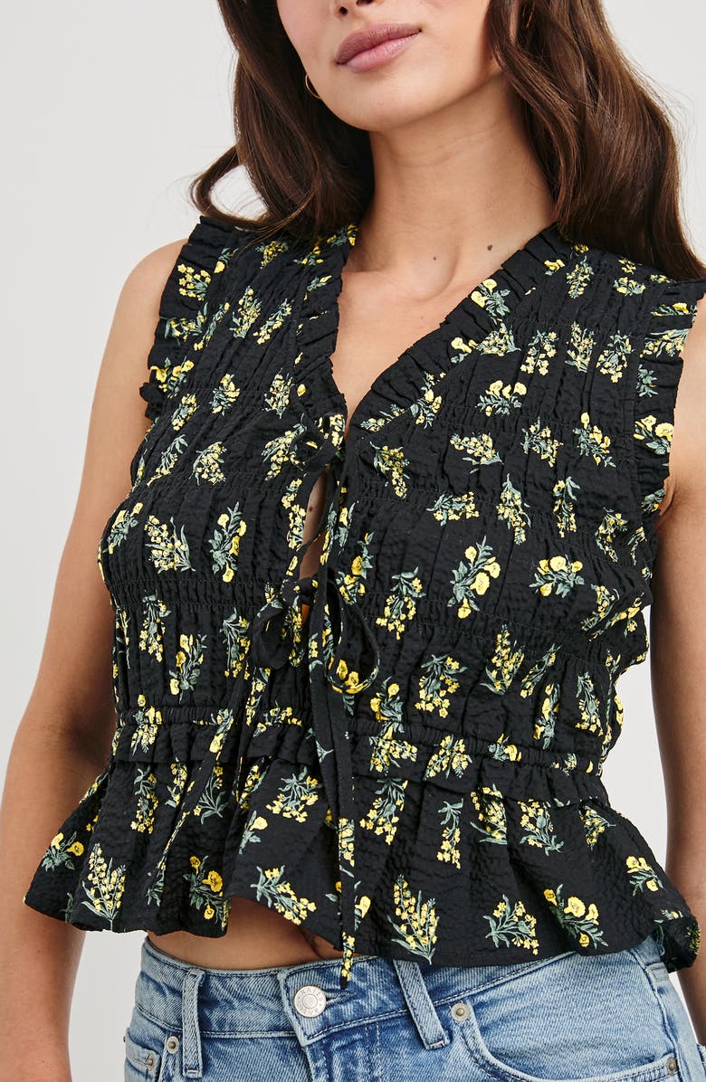 Rails Martine Floral Smocked Ruffle Crop Top, Alternate, color, Dark Amaryllis