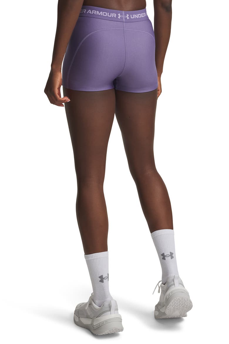 HeatGear® Shorty 3-Inch Shorts, Alternate, color, PURPLE LUXE / / PURPLE CREST