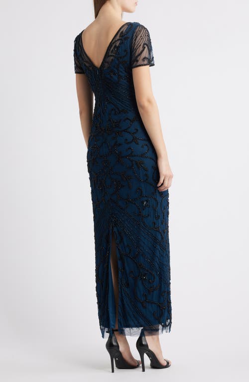 Pisarro Nights Beaded Mesh Column Gown