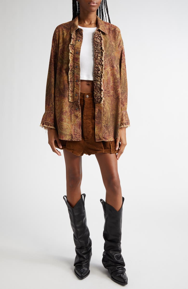 R13 Drop Neck Paisley Corduroy Button-Up Tuxedo Shirt, Alternate, color,